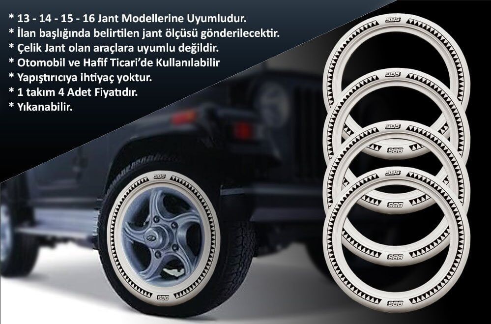 Fiat Uyumlu 15 Jant B-B-S Testere Lastik Yanağı Beyaz Renk 1 Takım 4 Adet