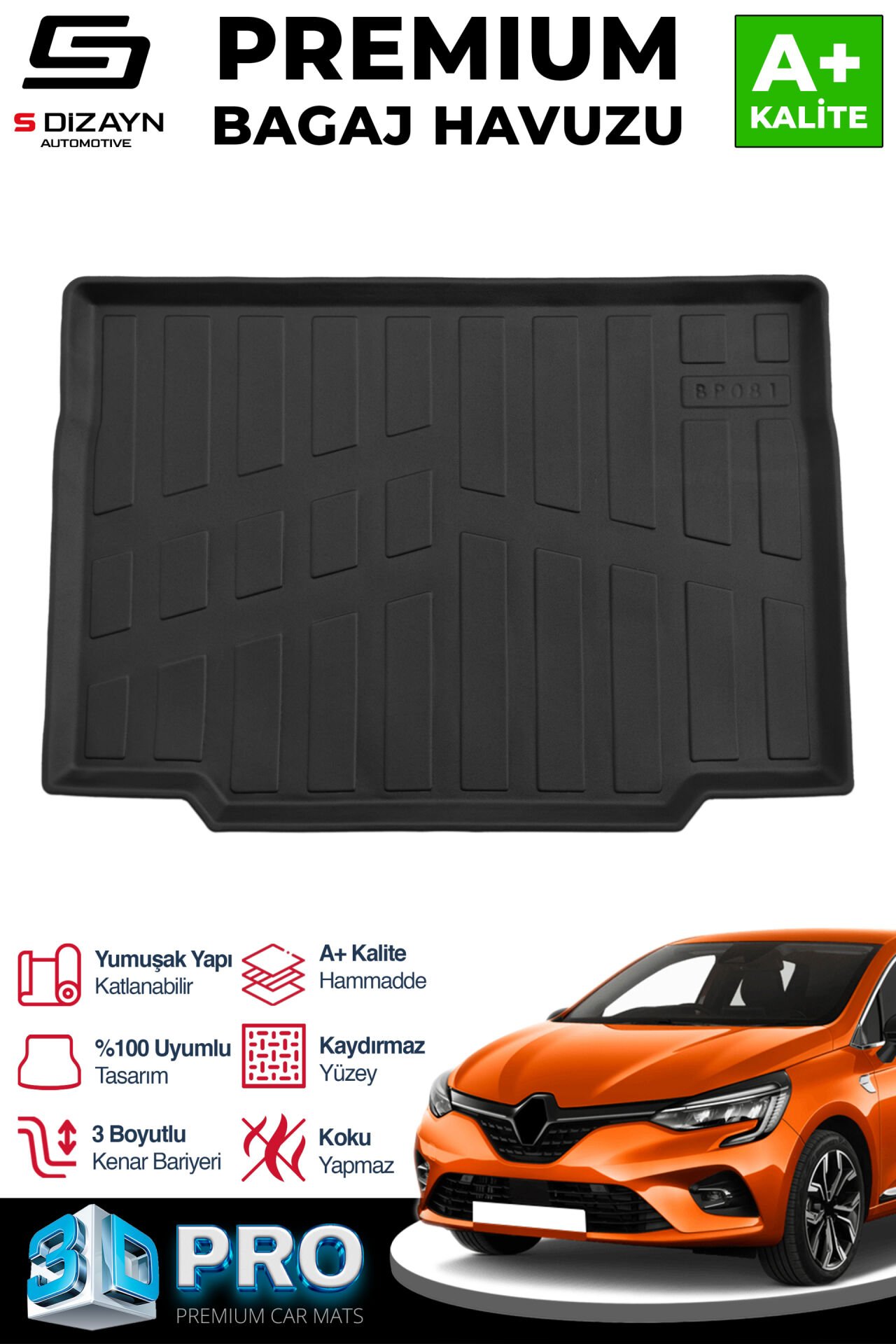 S-Dizayn Renault Clio 5 3D Pro Bagaj Havuzu 2019 Üzeri A+ Kalite
