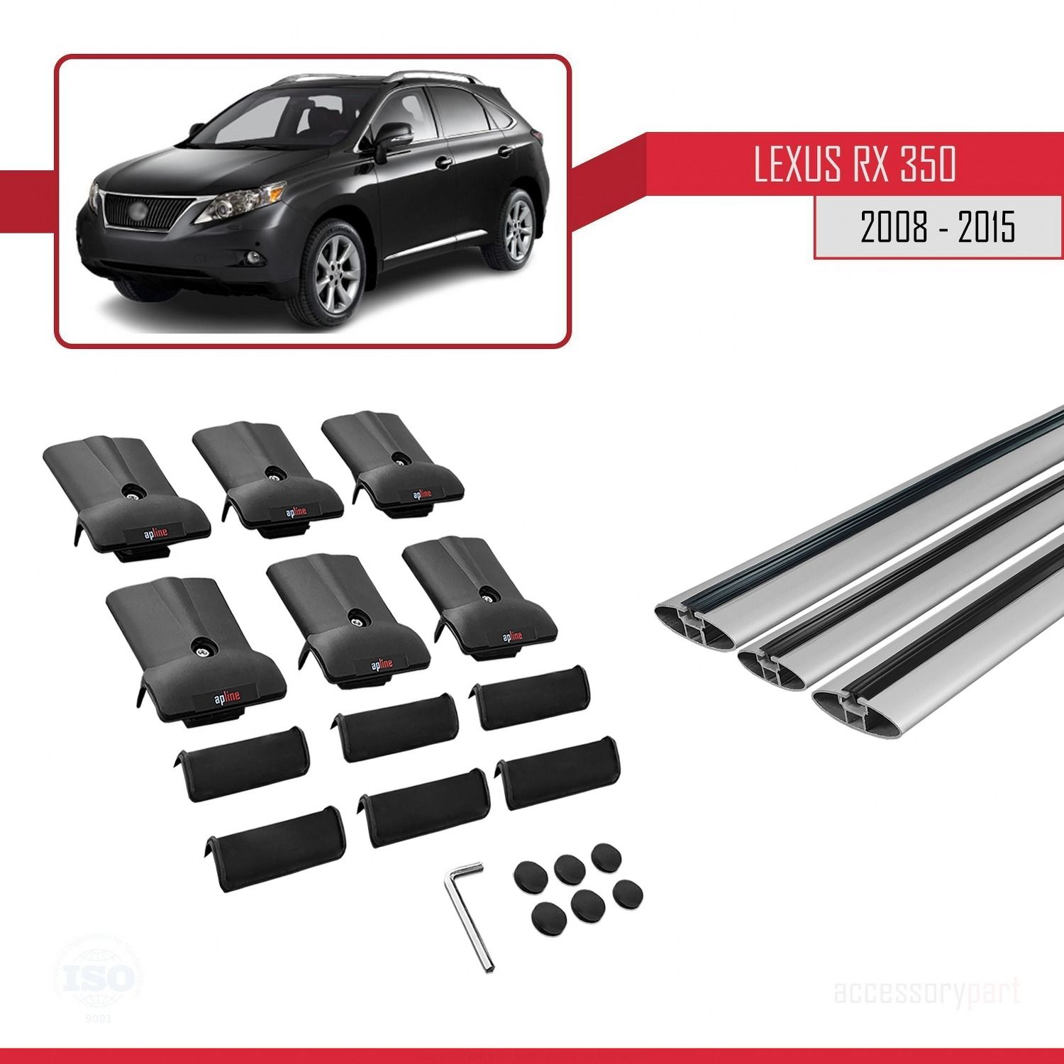 Lexus RX350 - RX350-2 2008-2015 Arası ile Uyumlu FLY Model Ara Atkı Tavan Barı GRİ 3 ADET BAR
