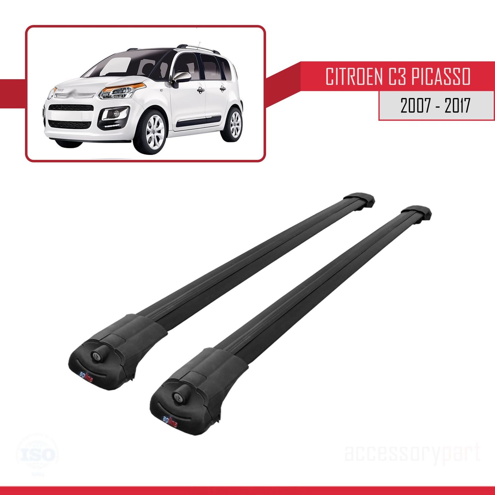 Citroen C3 Picasso 2007-2017 Arası ile uyumlu ACE-1 Ara Atkı Tavan Barı SİYAH