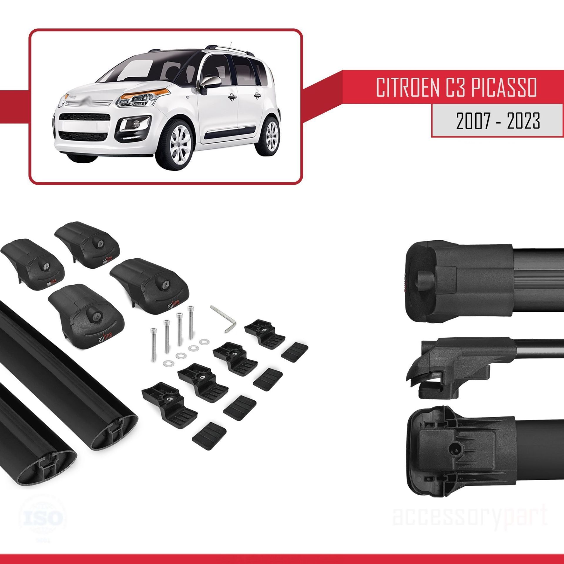 Citroen C3 Picasso 2007-2017 Arası ile uyumlu ACE-1 Ara Atkı Tavan Barı SİYAH