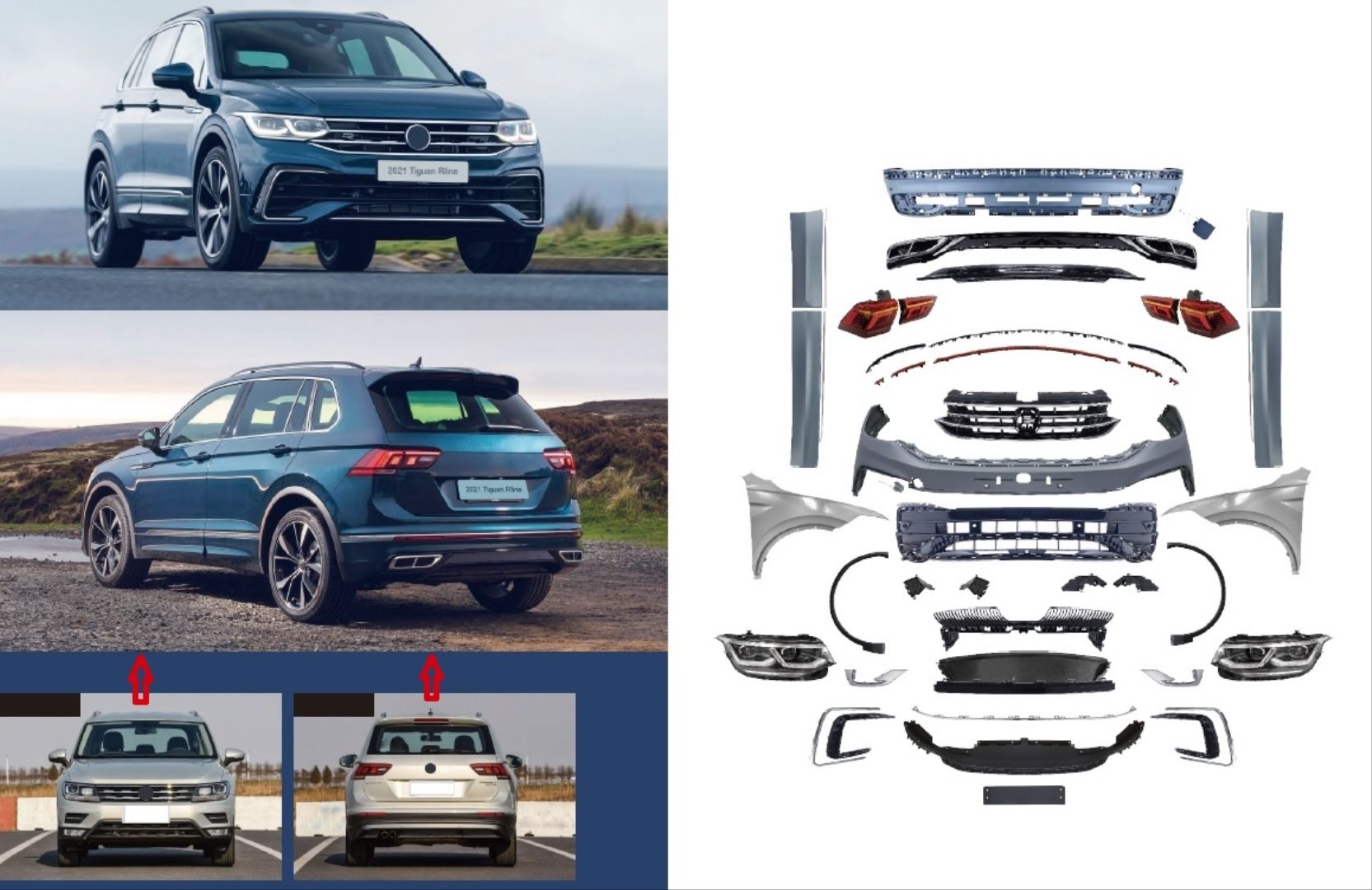 2016+ Tiguan Uyumlu İçin 2020+ Facelift Body Kit Parça