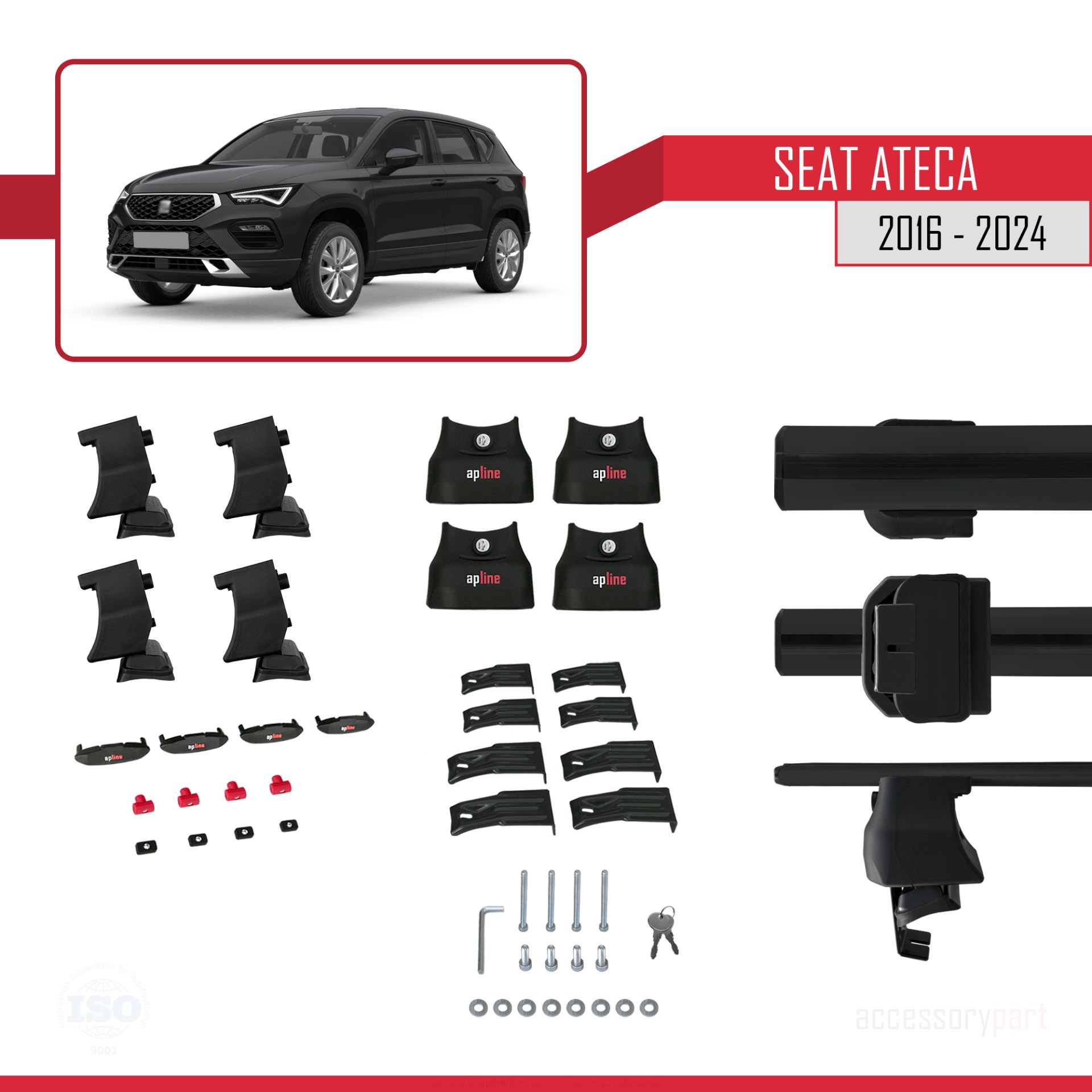 Seat Ateca 2016 ve Sonrası ile uyumlu ACE-4 Ara Atkı Tavan Barı SİYAH