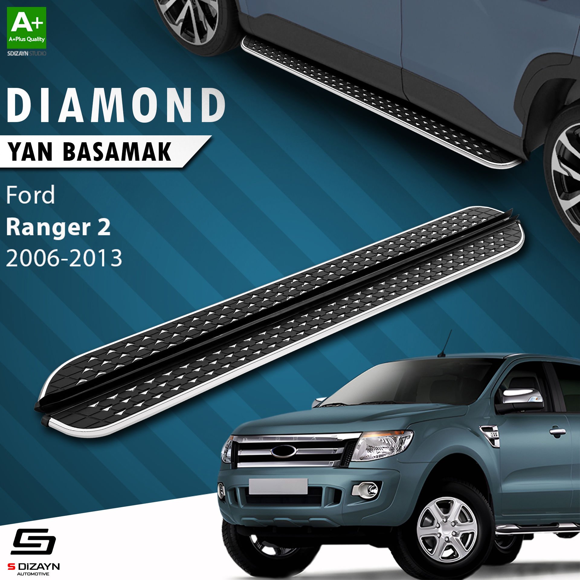 S-Dizayn Ford Ranger 2 Diamond Krom Yan Basamak 193 Cm 2006-2013