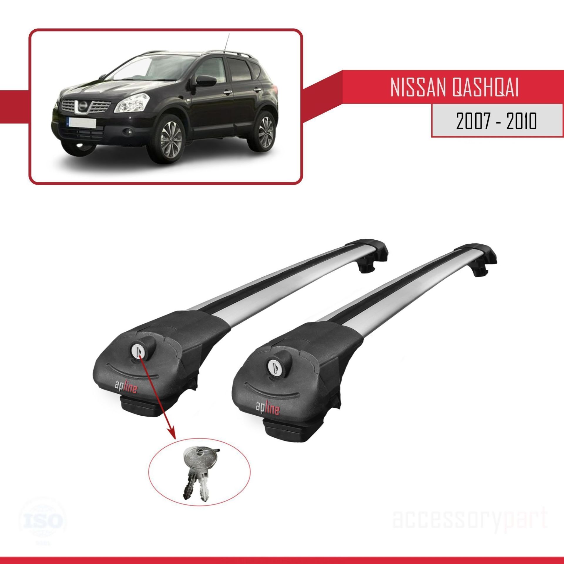 Nissan Qashqai 2007-2010 Arası ile uyumlu ACE-1 Ara Atkı Tavan Barı GRİ