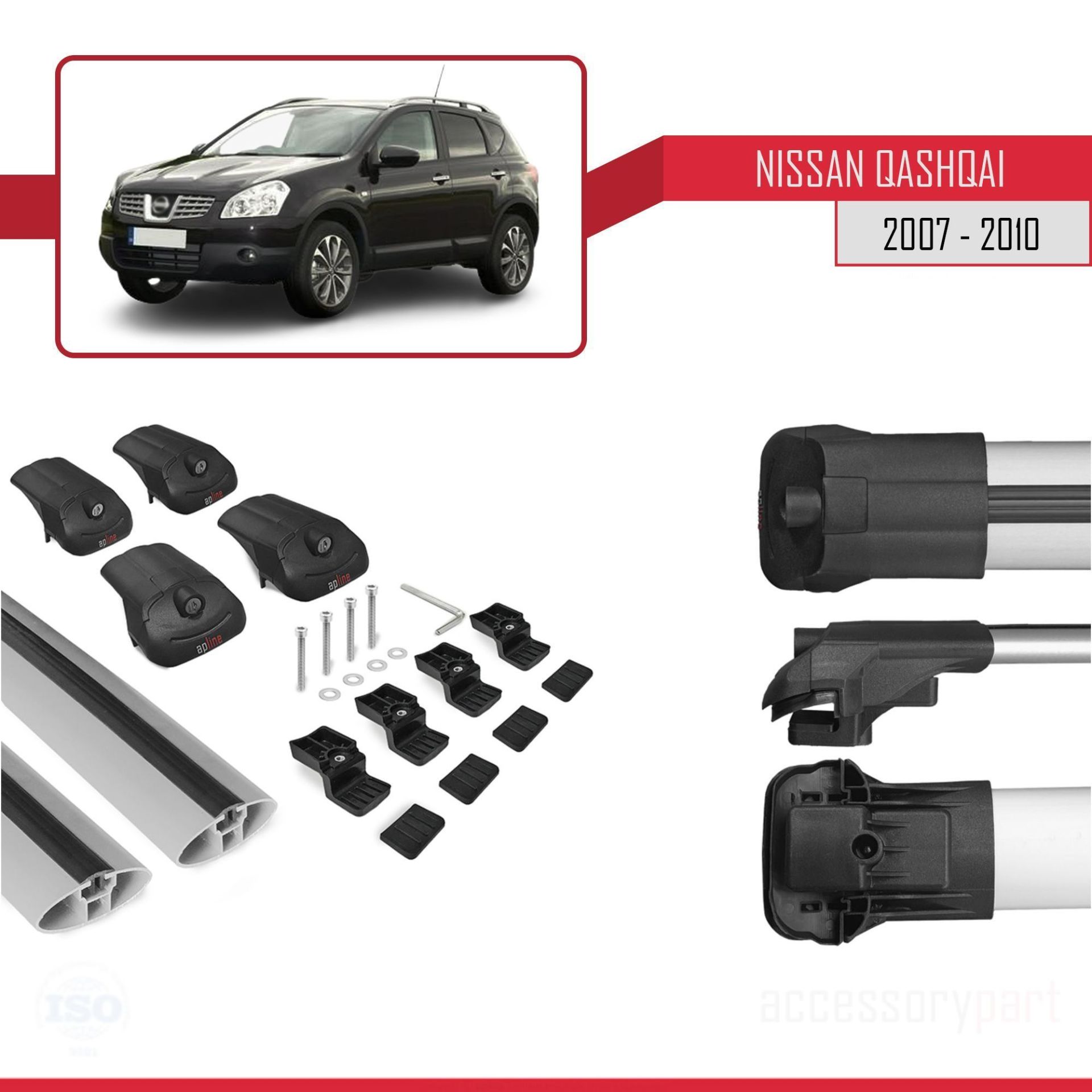 Nissan Qashqai 2007-2010 Arası ile uyumlu ACE-1 Ara Atkı Tavan Barı GRİ