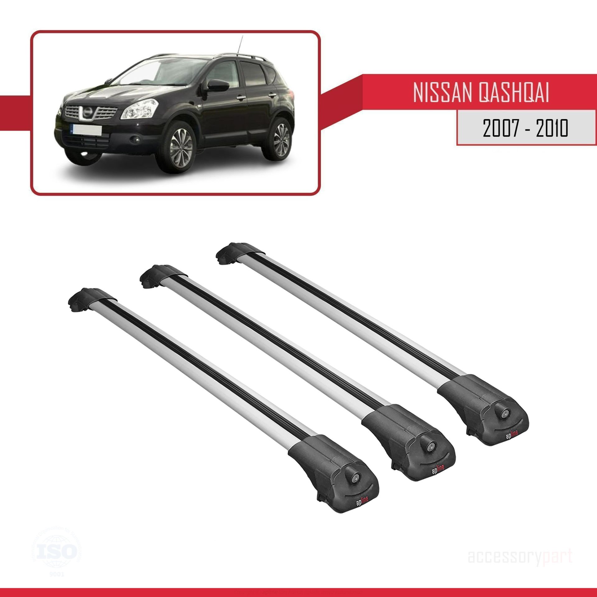 Nissan Qashqai 2007-2010 Arası ile uyumlu ACE-1 Ara Atkı Tavan Barı GRİ 3 ADET BAR