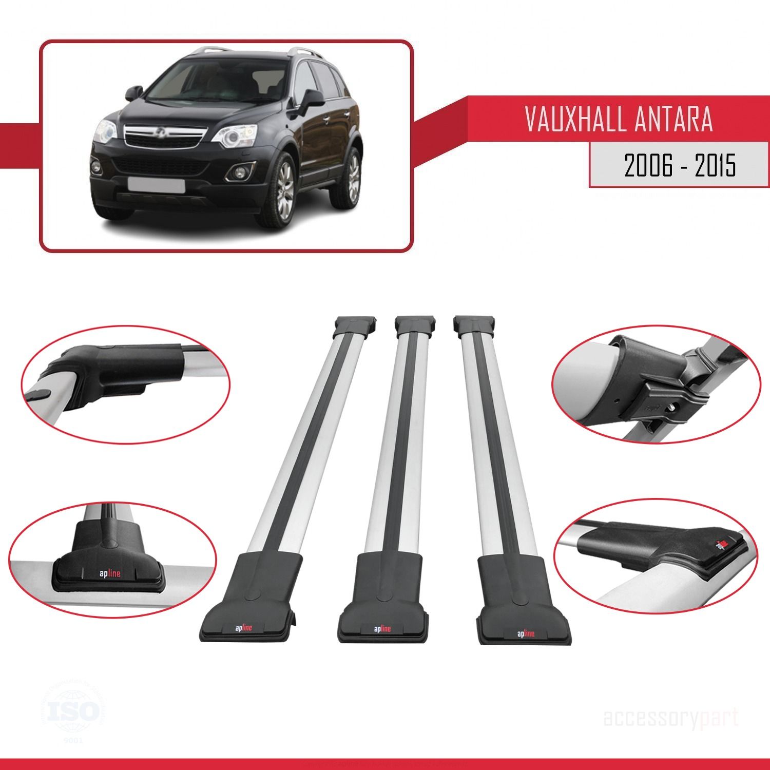 Vauxhall Antara 2006-2015 Arası ile Uyumlu FLY Model Ara Atkı Tavan Barı GRİ 3 ADET BAR