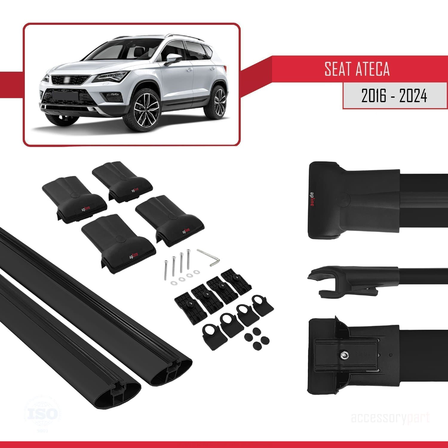 Seat Ateca 2016 ve Sonrası ile Uyumlu FLY Model Ara Atkı Tavan Barı SİYAH