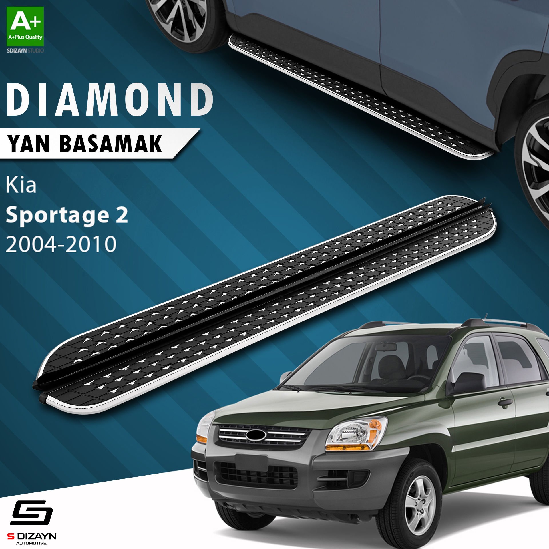 S-Dizayn Kia Sportage 2 Diamond Krom Yan Basamak 173 Cm 2004-2010