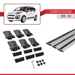 Citroen C3 Picasso 2009-2017 Arası ile Uyumlu FLY Model Ara Atkı Tavan Barı GRİ 3 ADET BAR