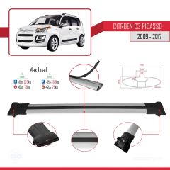 Citroen C3 Picasso 2009-2017 Arası ile Uyumlu FLY Model Ara Atkı Tavan Barı GRİ 3 ADET BAR