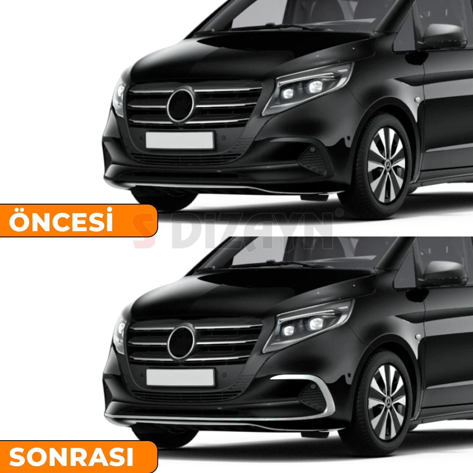 S-Dizayn Mercedes Vito W447 Makyajlı Krom Ön Tampon Alt Çıtası 3 Prç. 2024 Üzeri A+ Kalite