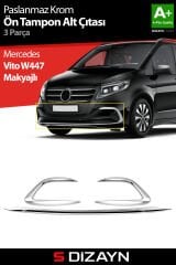 S-Dizayn Mercedes Vito W447 Makyajlı Krom Ön Tampon Alt Çıtası 3 Prç. 2024 Üzeri A+ Kalite