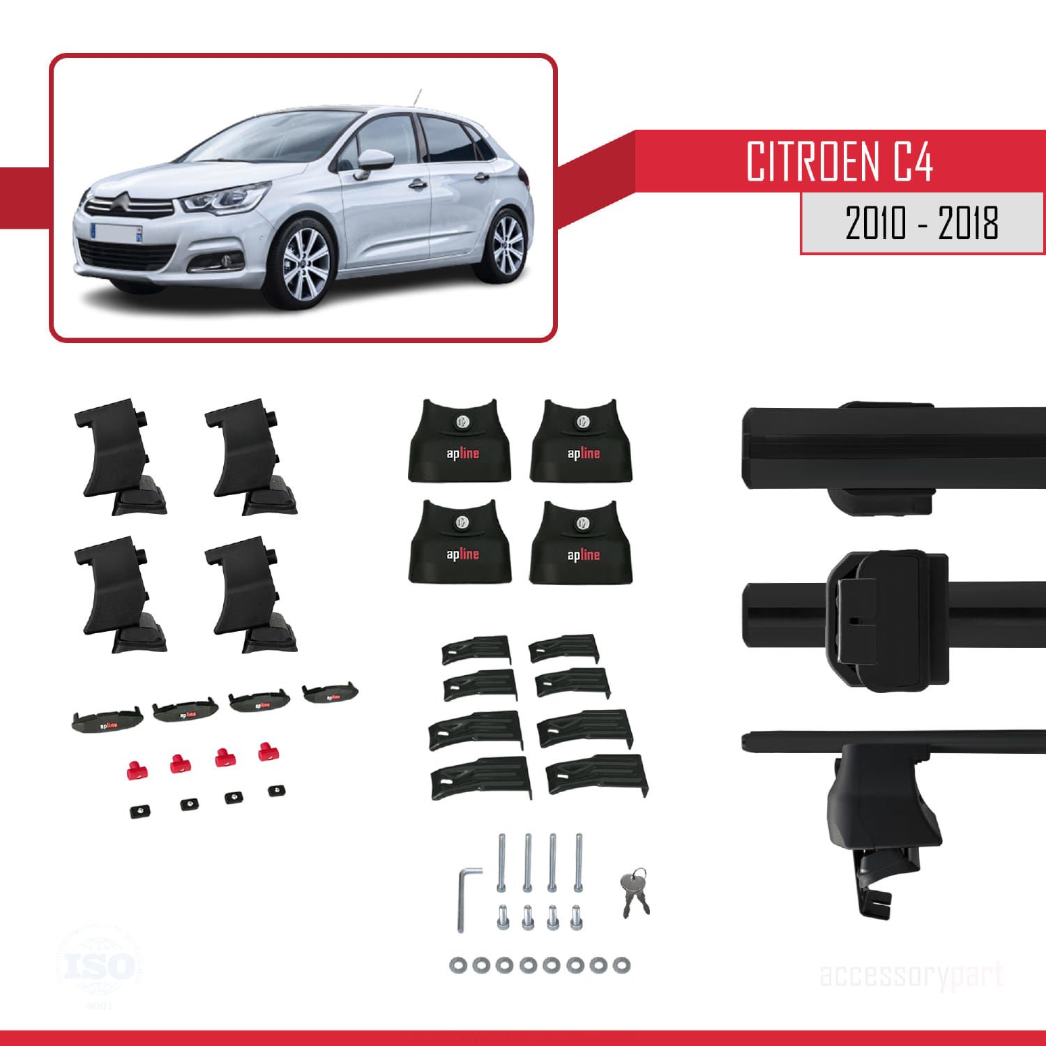 Citroen C4 2010-2018 Arası ile uyumlu ACE-4 Ara Atkı Tavan Barı SİYAH