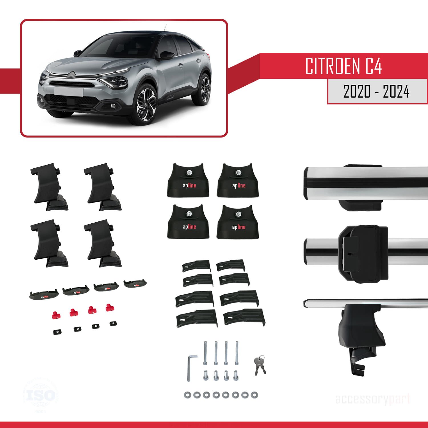 Citroen C4 2020 ve Sonrası ile uyumlu ACE-4 Ara Atkı Tavan Barı GRİ