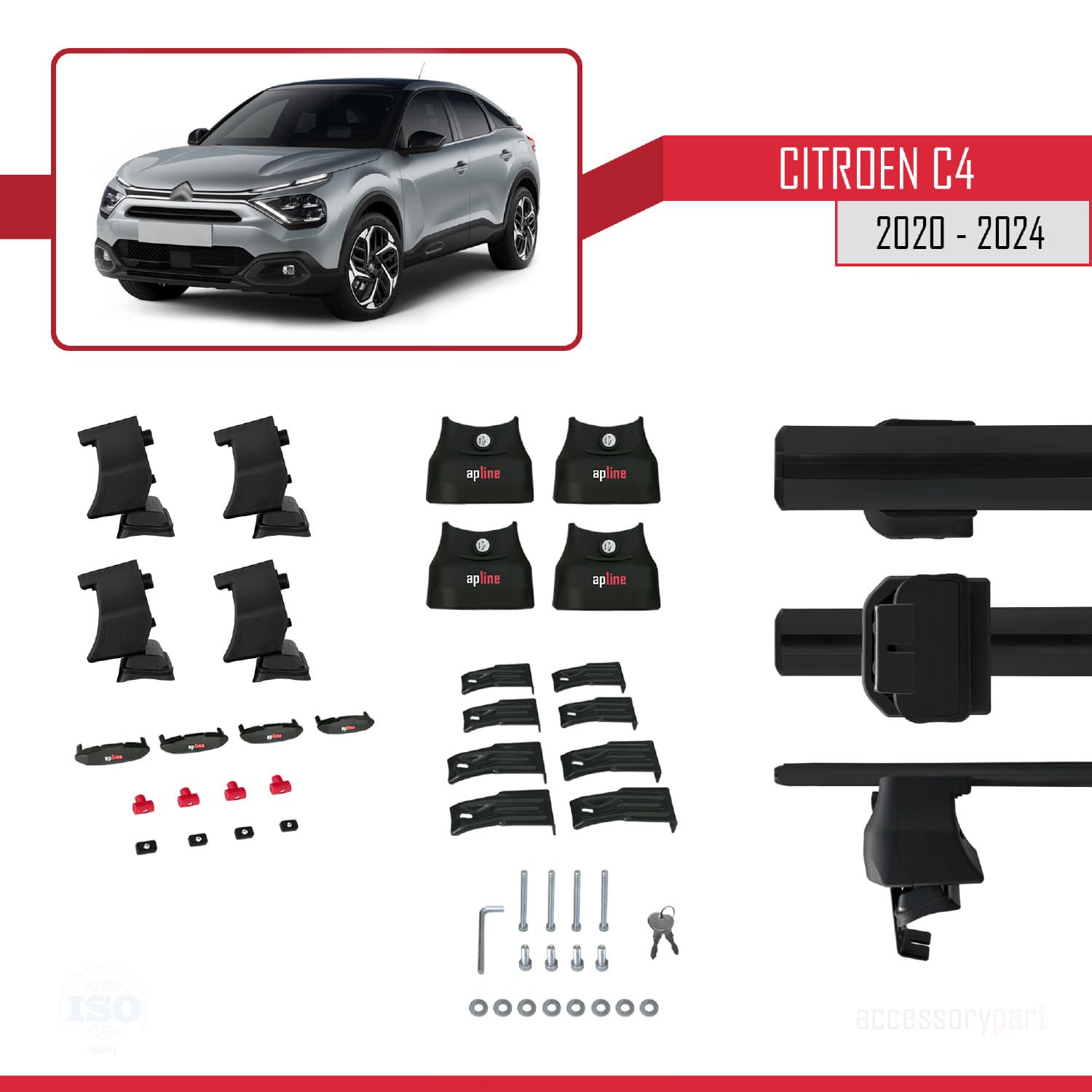 Citroen C4 2020 ve Sonrası ile uyumlu ACE-4 Ara Atkı Tavan Barı SİYAH