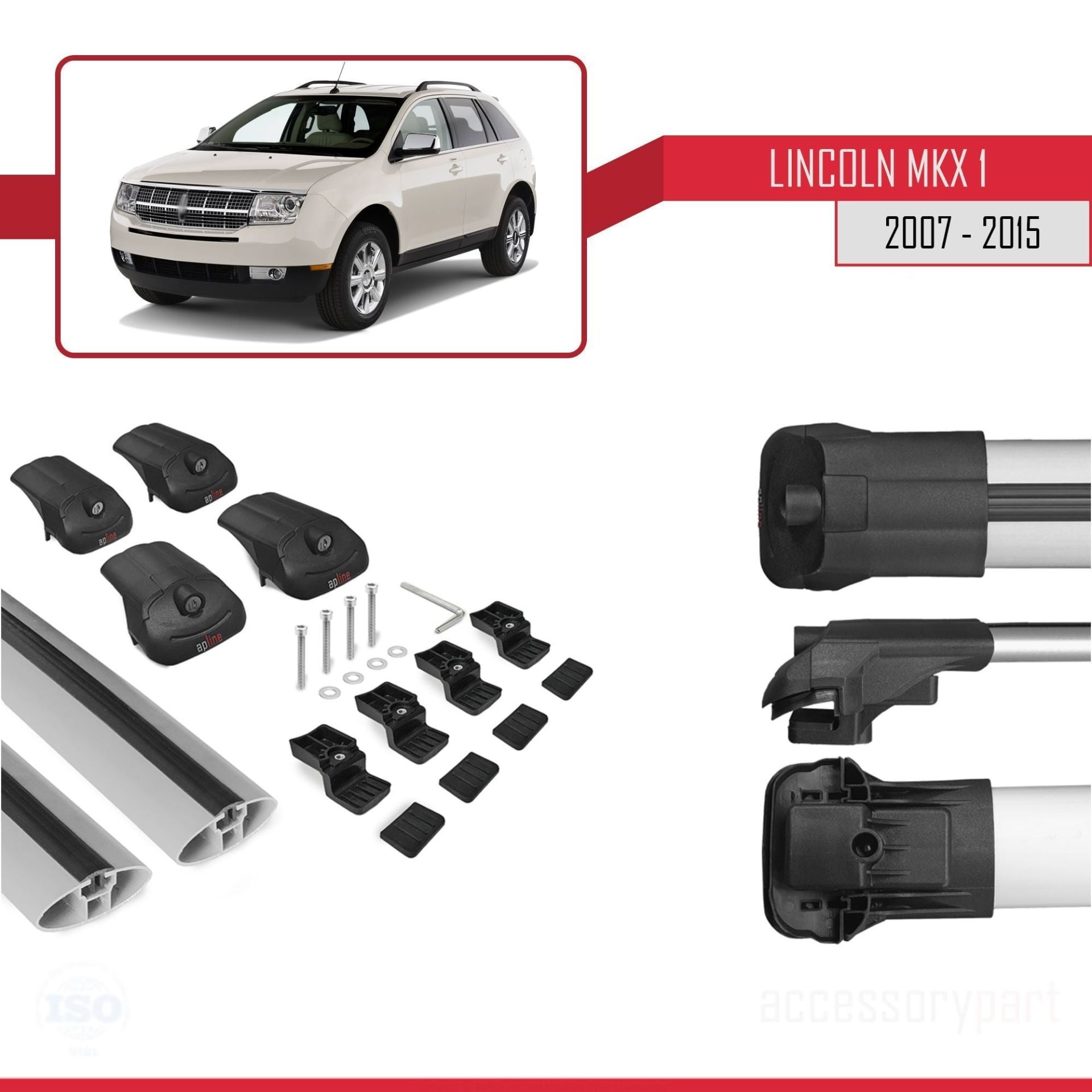 Lincoln MKX 2007-2015 Arası ile uyumlu ACE-1 Ara Atkı Tavan Barı GRİ