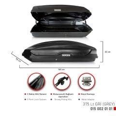 Niken Araç Uyumlu Üstü Port Bagaj Kapalı Tabut 3 Kilitli 375 Lot Siyah Parça