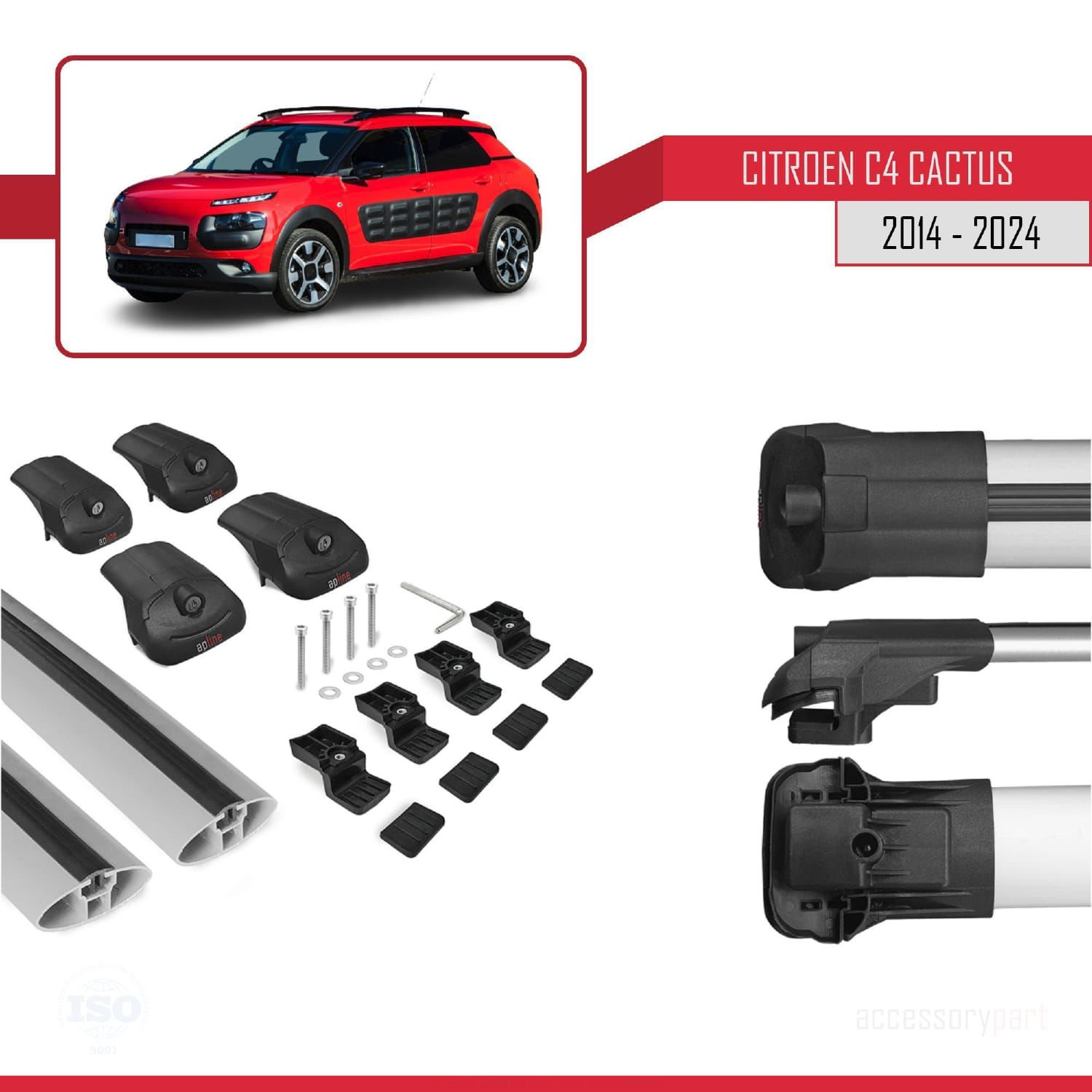 Citroen C4 Cactus 2014 ve Sonrası ile uyumlu ACE-1 Ara Atkı Tavan Barı GRİ