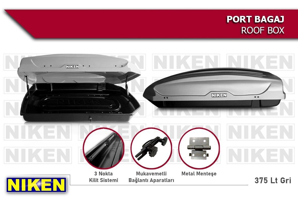Niken Araç Uyumlu Üstü Port Bagaj Kapalı Tabut 3 Kilitli 375 Lt Gri Parça