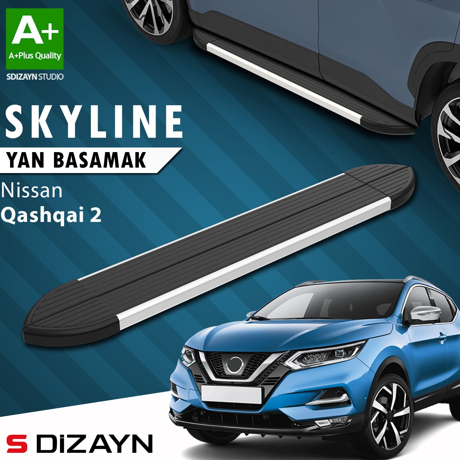 S-Dizayn Nissan Qashqai 2 Skyline Aluminyum Yan Basamak 173 Cm 2014-2021 A+ Kalite