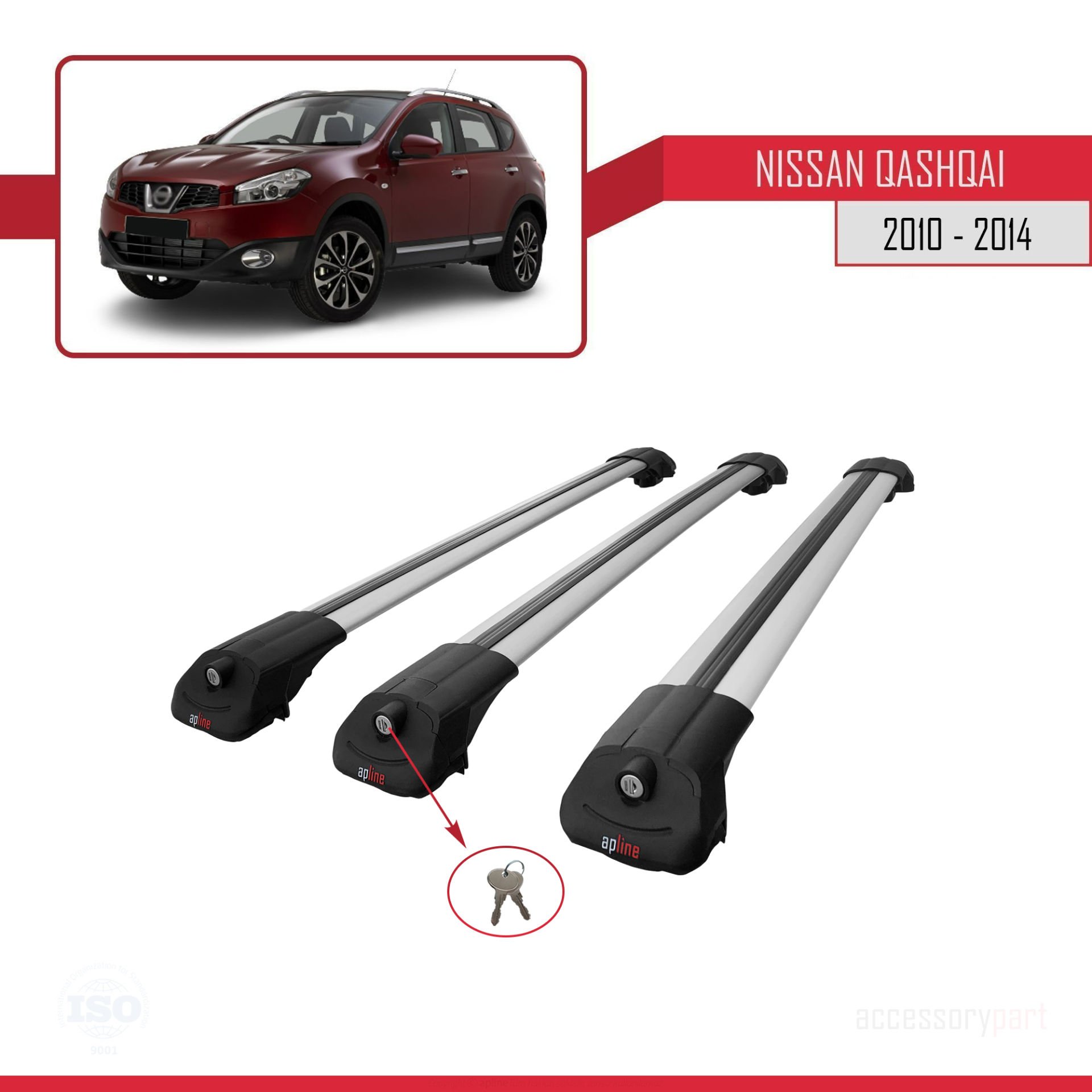 Nissan Qashqai 2010-2014 Arası ile uyumlu ACE-1 Ara Atkı Tavan Barı GRİ 3 ADET BAR