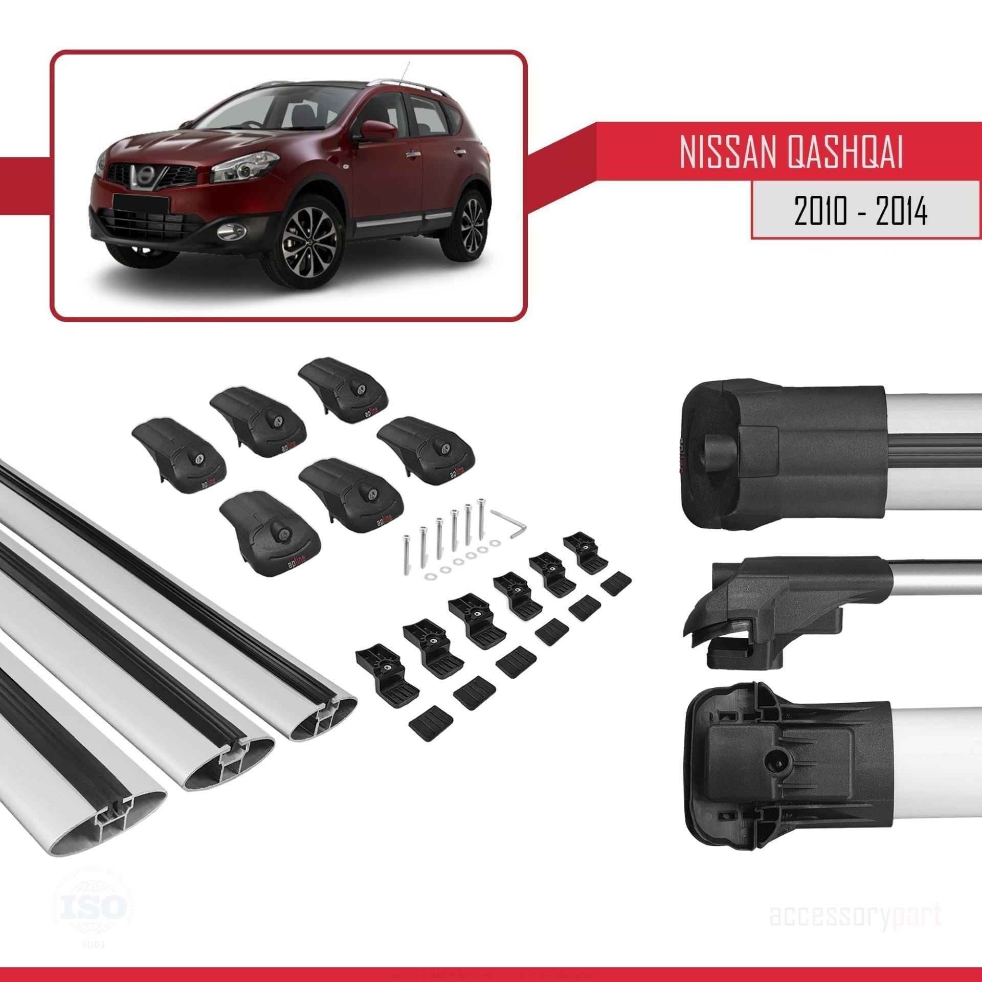 Nissan Qashqai 2010-2014 Arası ile uyumlu ACE-1 Ara Atkı Tavan Barı GRİ 3 ADET BAR
