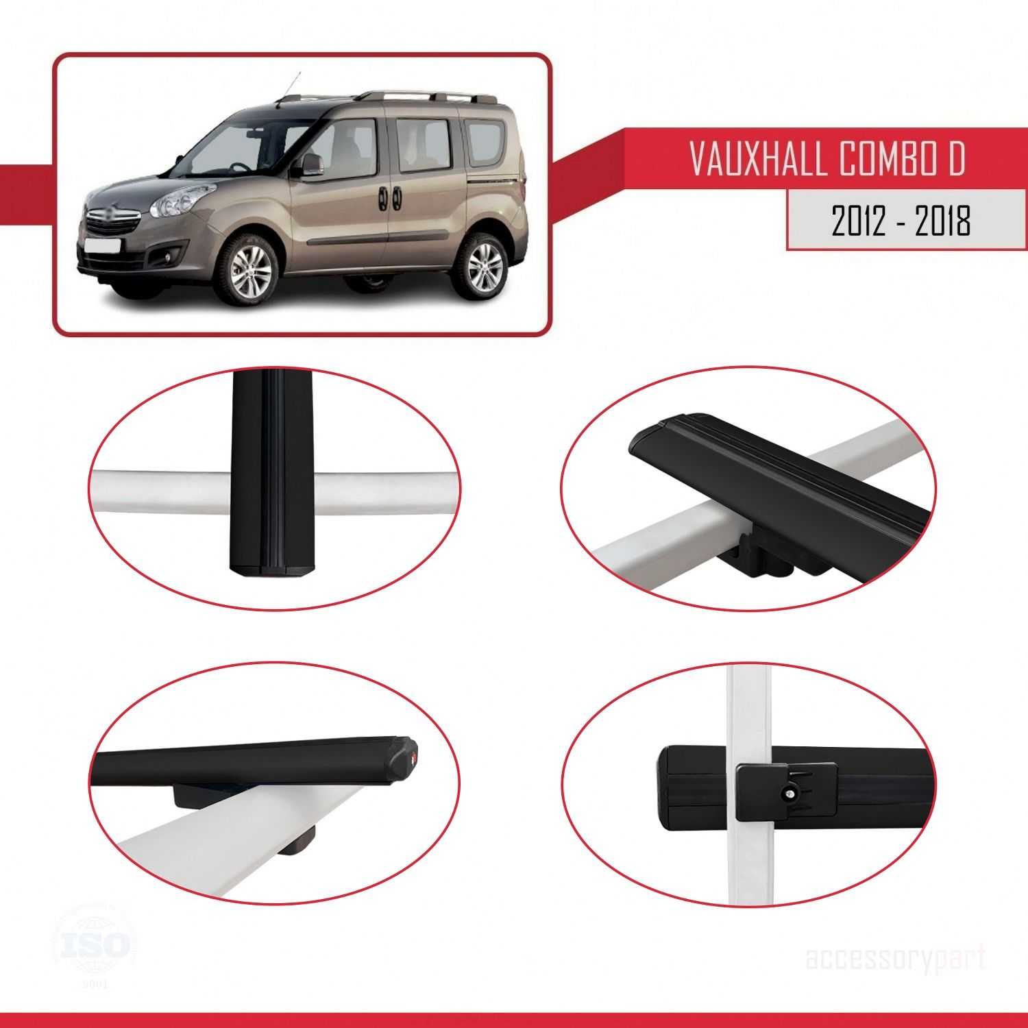 Vauxhall Combo D 2012-2018 Arası ile uyumlu Basic Model Ara Atkı Tavan Barı SİYAH 3 ADET