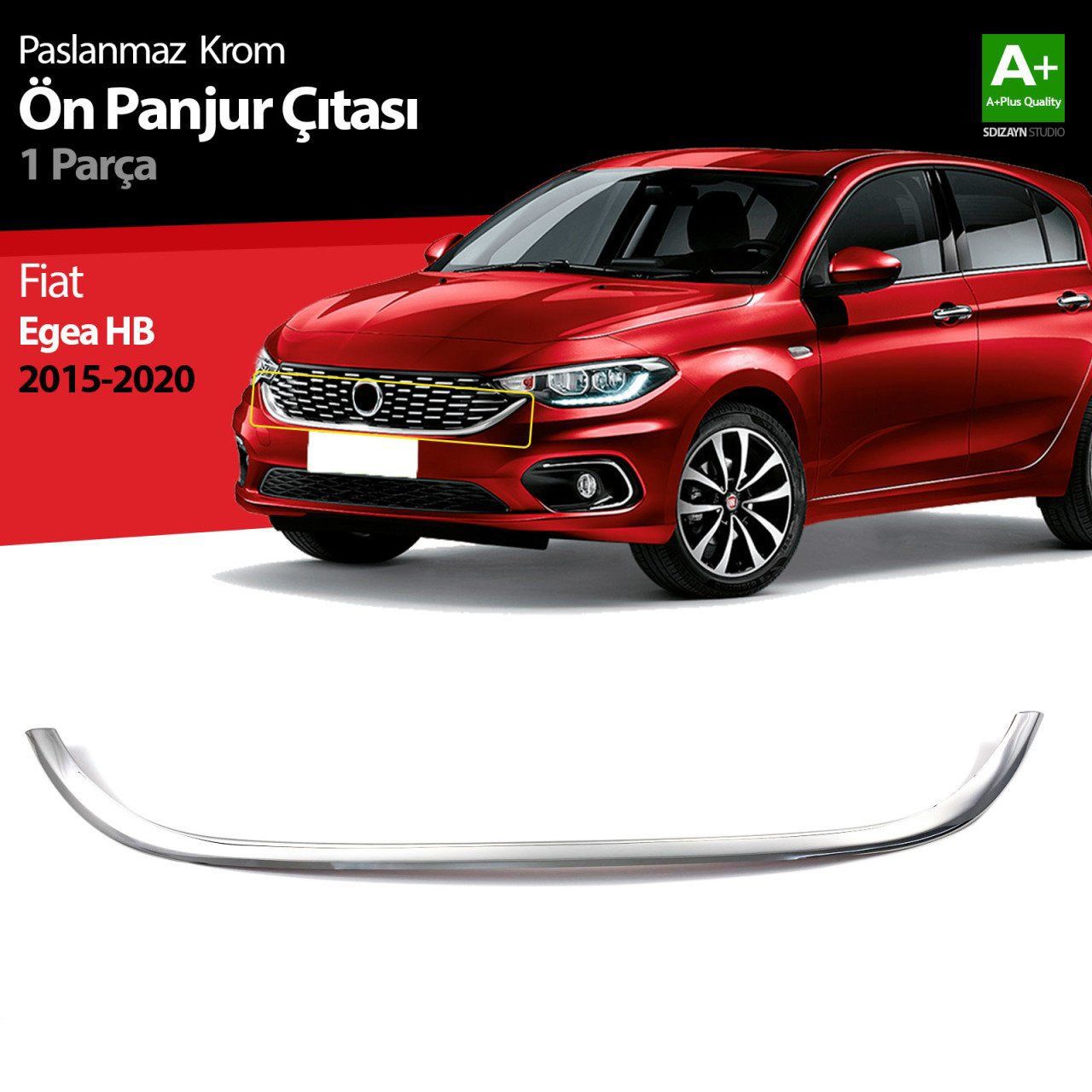Fiat Egea Uyumlu Hatchback Krom Ön Panjur Çıtası 2015-2020