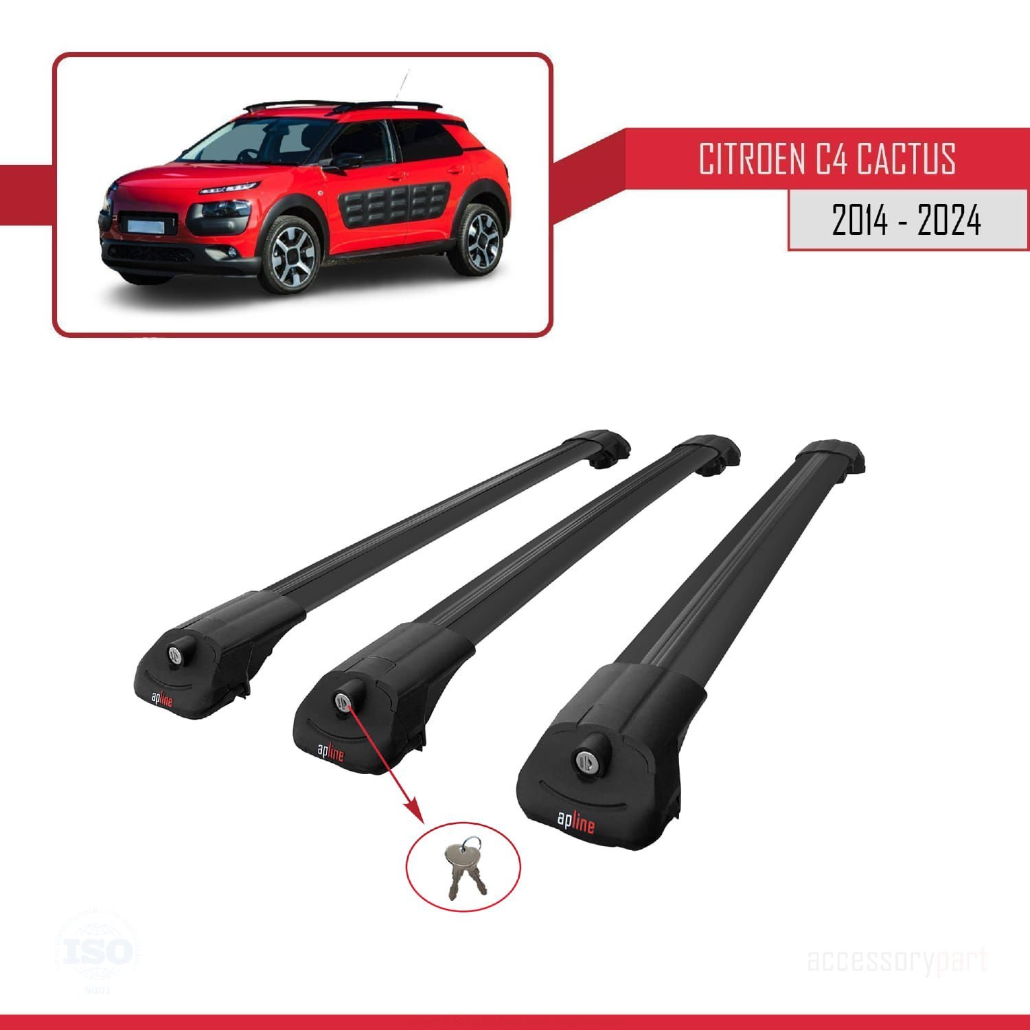 Citroen C4 Cactus 2014 ve Sonrası ile uyumlu ACE-1 Ara Atkı Tavan Barı SİYAH 3 ADET BAR