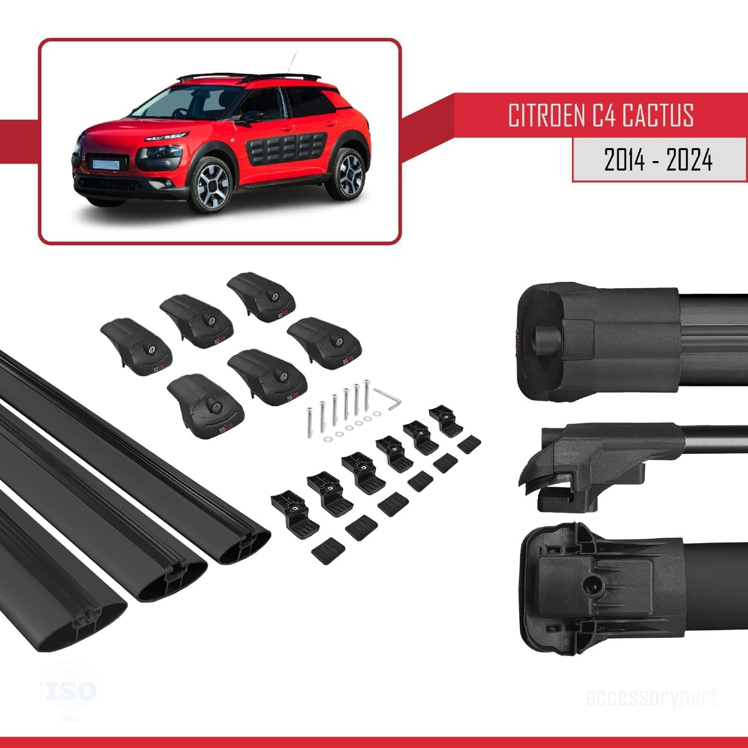 Citroen C4 Cactus 2014 ve Sonrası ile uyumlu ACE-1 Ara Atkı Tavan Barı SİYAH 3 ADET BAR