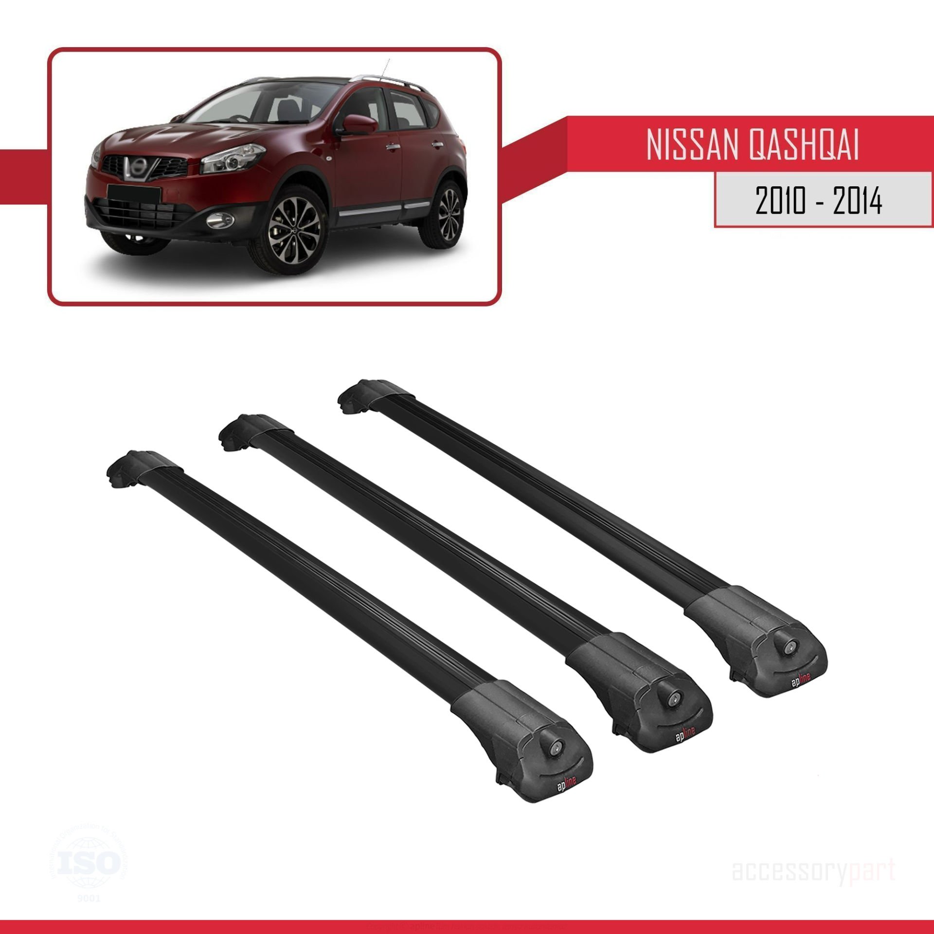 Nissan Qashqai 2010-2014 Arası ile uyumlu ACE-1 Ara Atkı Tavan Barı SİYAH 3 ADET BAR