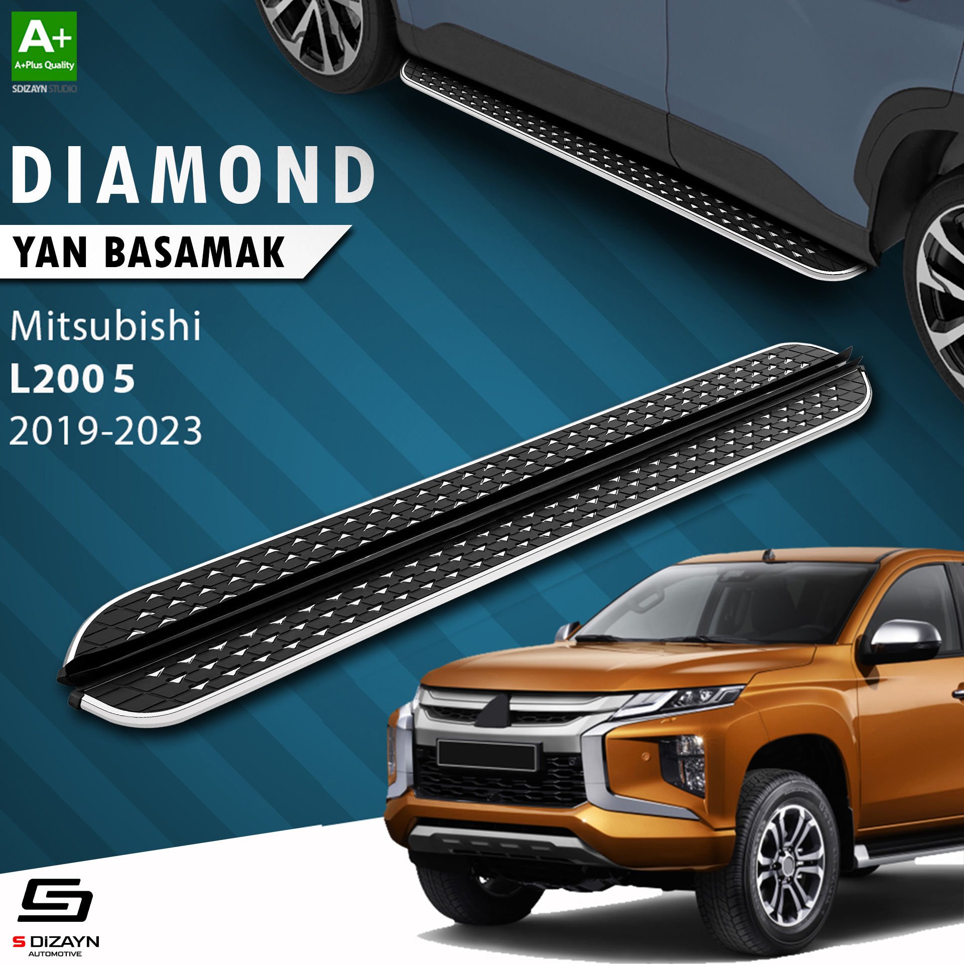 S-Dizayn Mitsubishi L200 5 Makyajlı Diamond Krom Yan Basamak 203 Cm 2019-2023