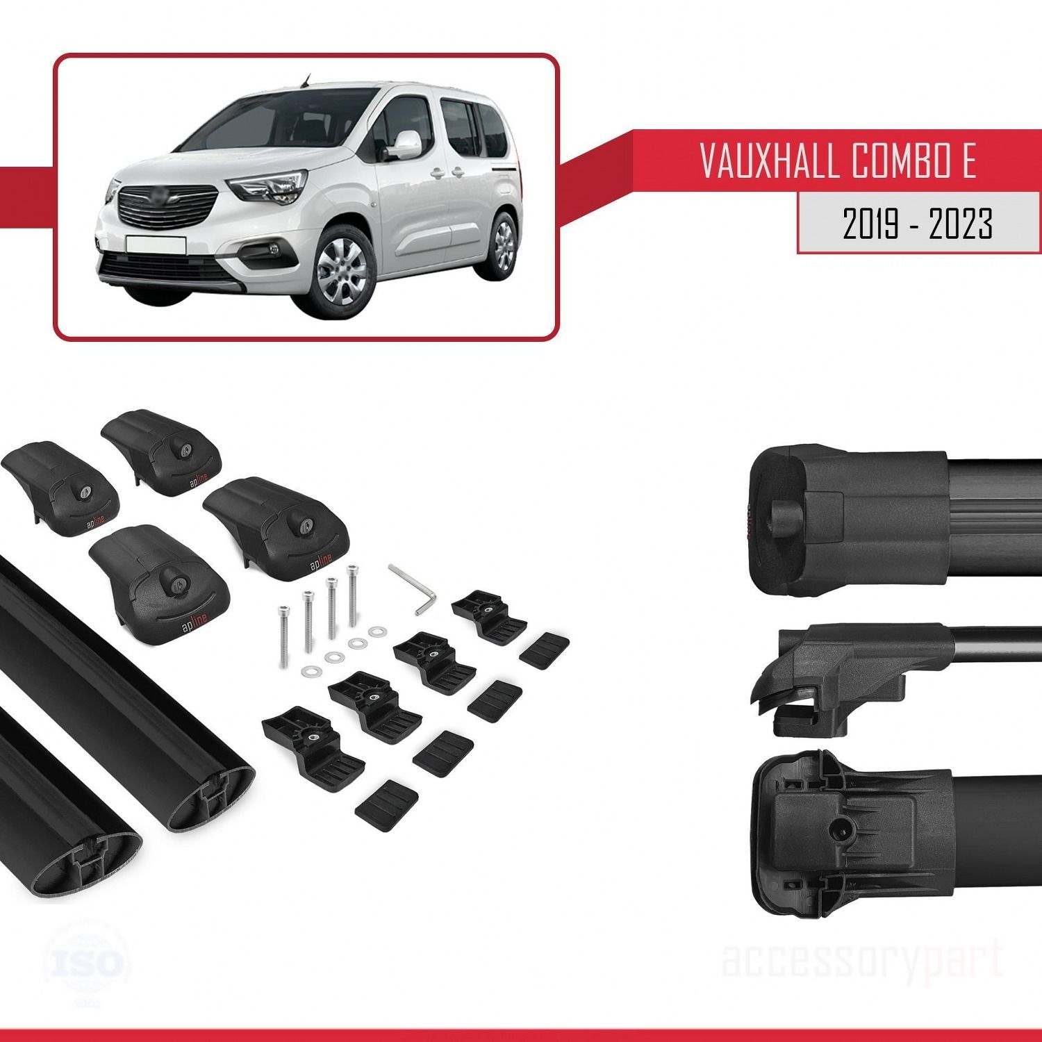 Vauxhall Combo E 2019-2023 Arası ile uyumlu ACE-1 Ara Atkı Tavan Barı SİYAH