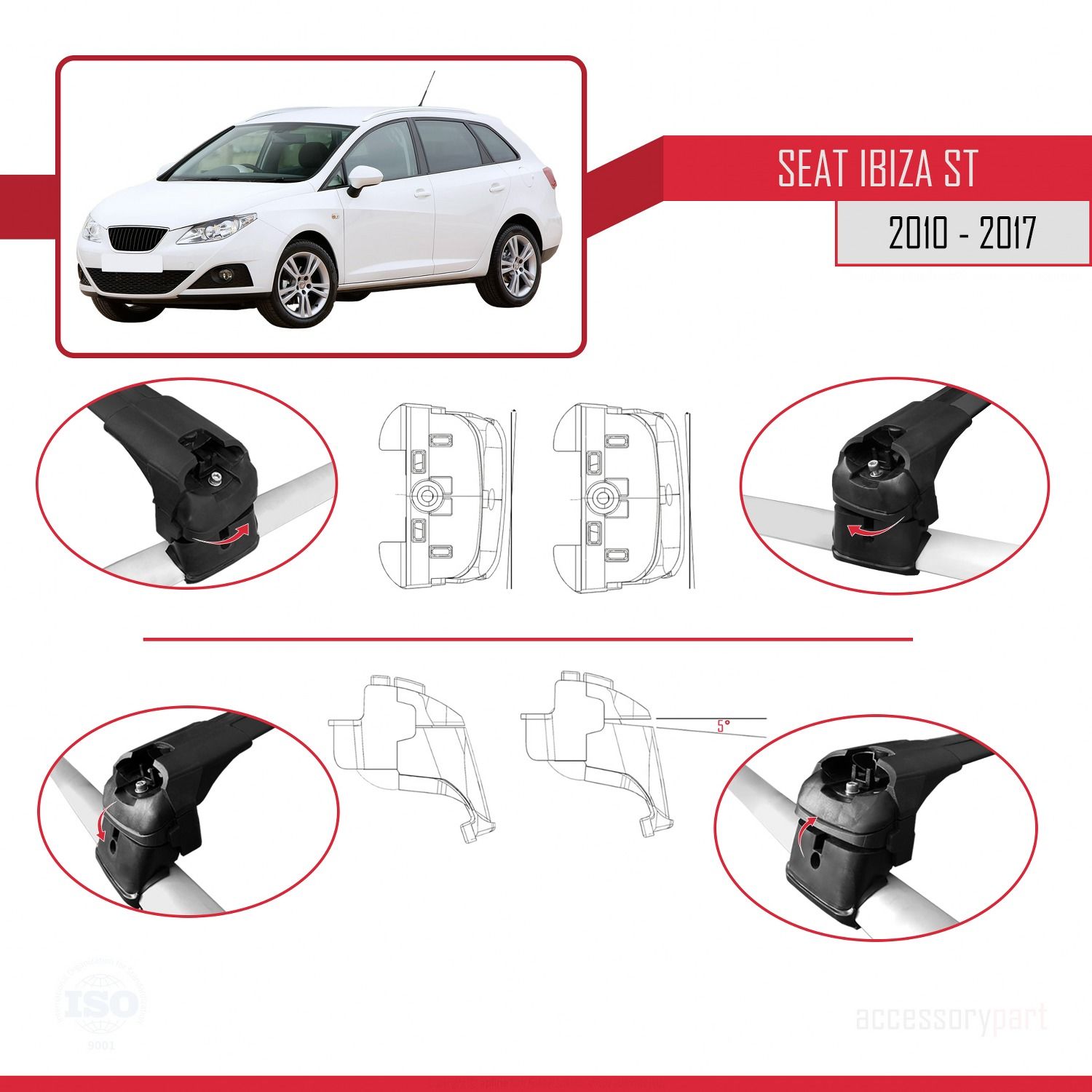 Seat Ibiza ST 2010-2017 Arası ile uyumlu ACE-2 Ara Atkı Tavan Barı SİYAH
