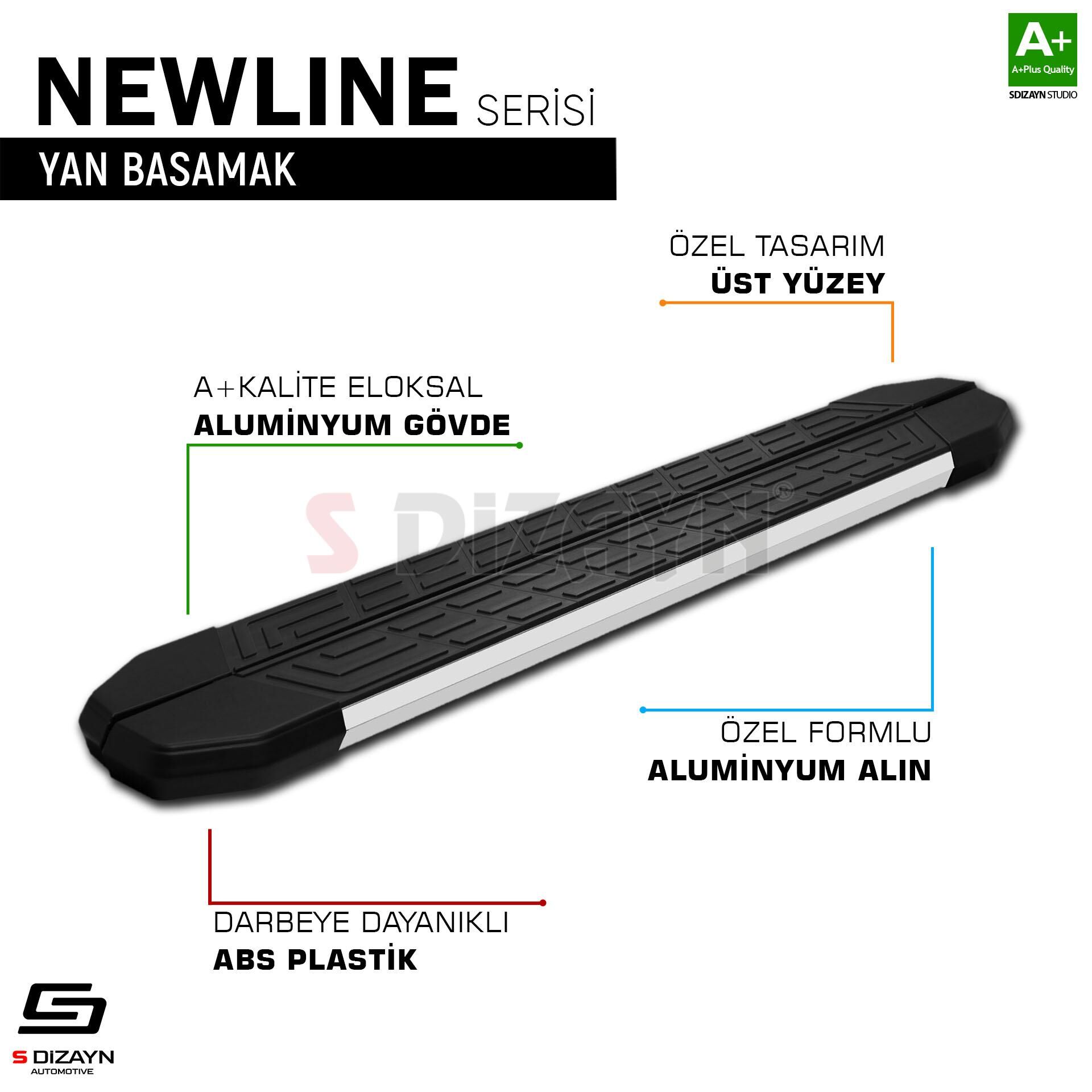 S-Dizayn Mercedes Citan Uzun Şase NewLine Aluminyum Yan Basamak 223 Cm 2012-2021 A+ Kalite