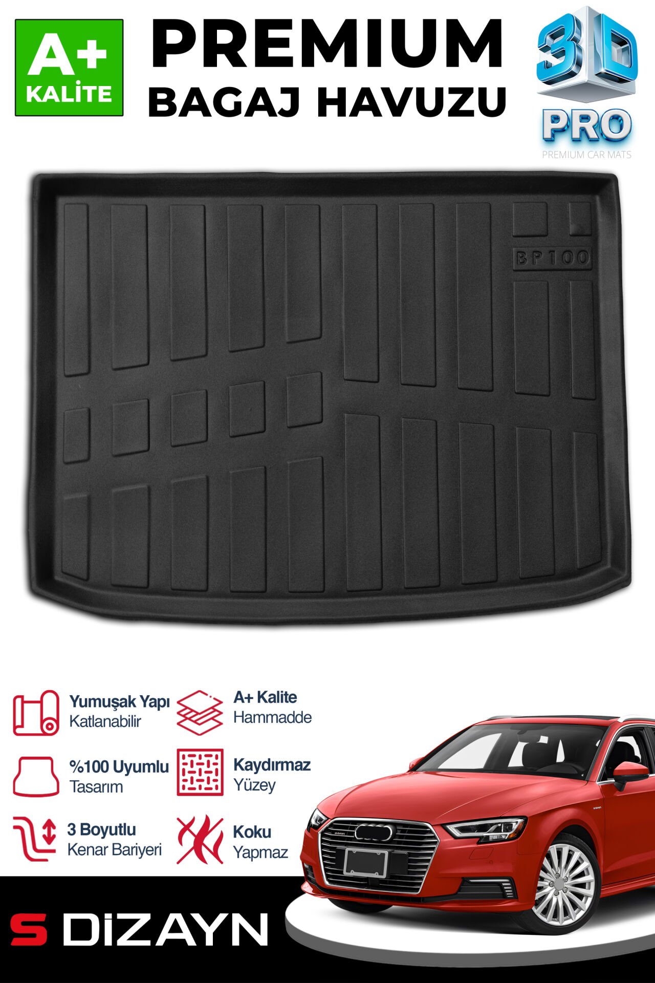 S-Dizayn Audi A3 HB 3D Pro Bagaj Havuzu Üst Bagaj 2020 Üzeri A+ Kalite