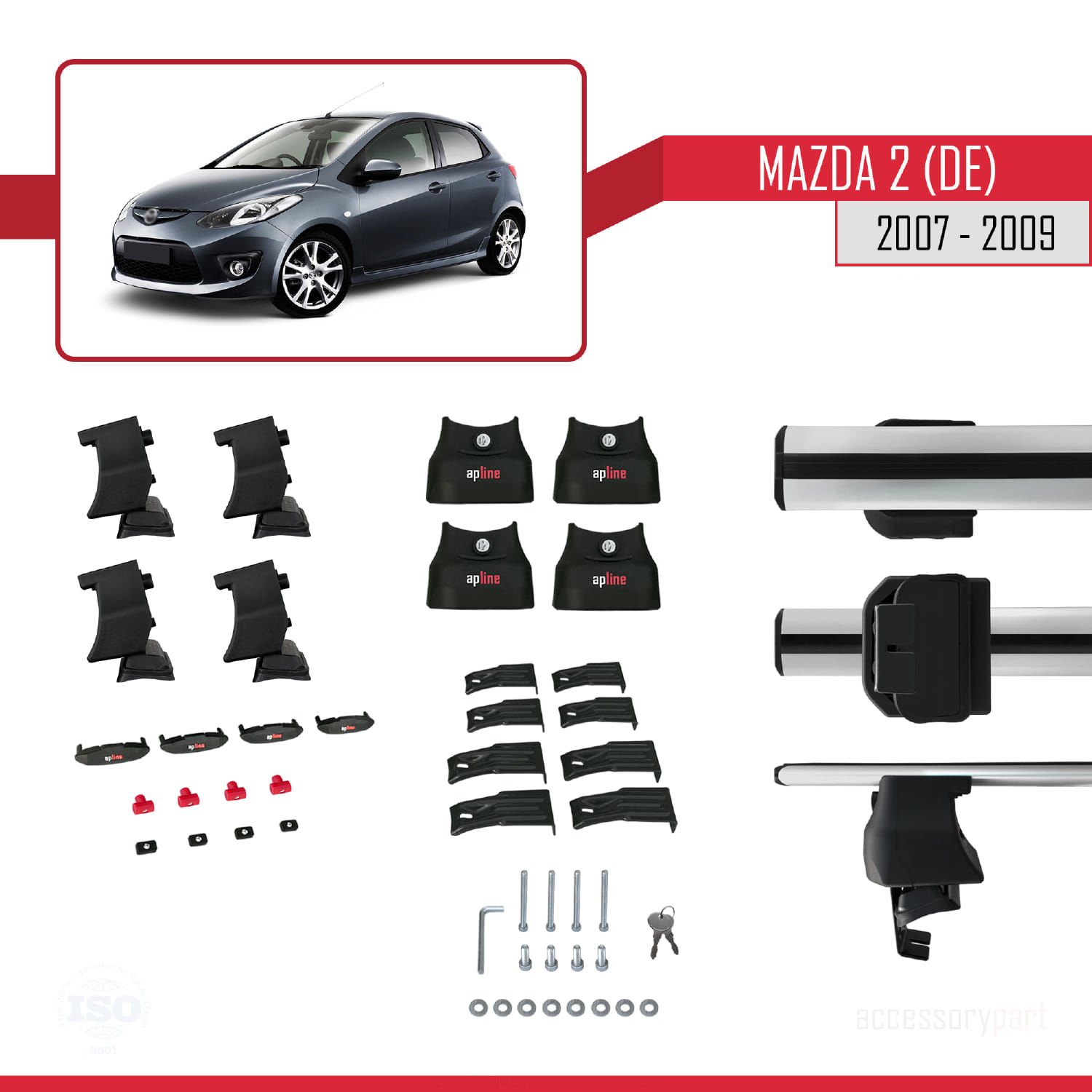 Mazda 2 (DE) 2007-2009 Arası ile uyumlu ACE-4 Ara Atkı Tavan Barı GRİ