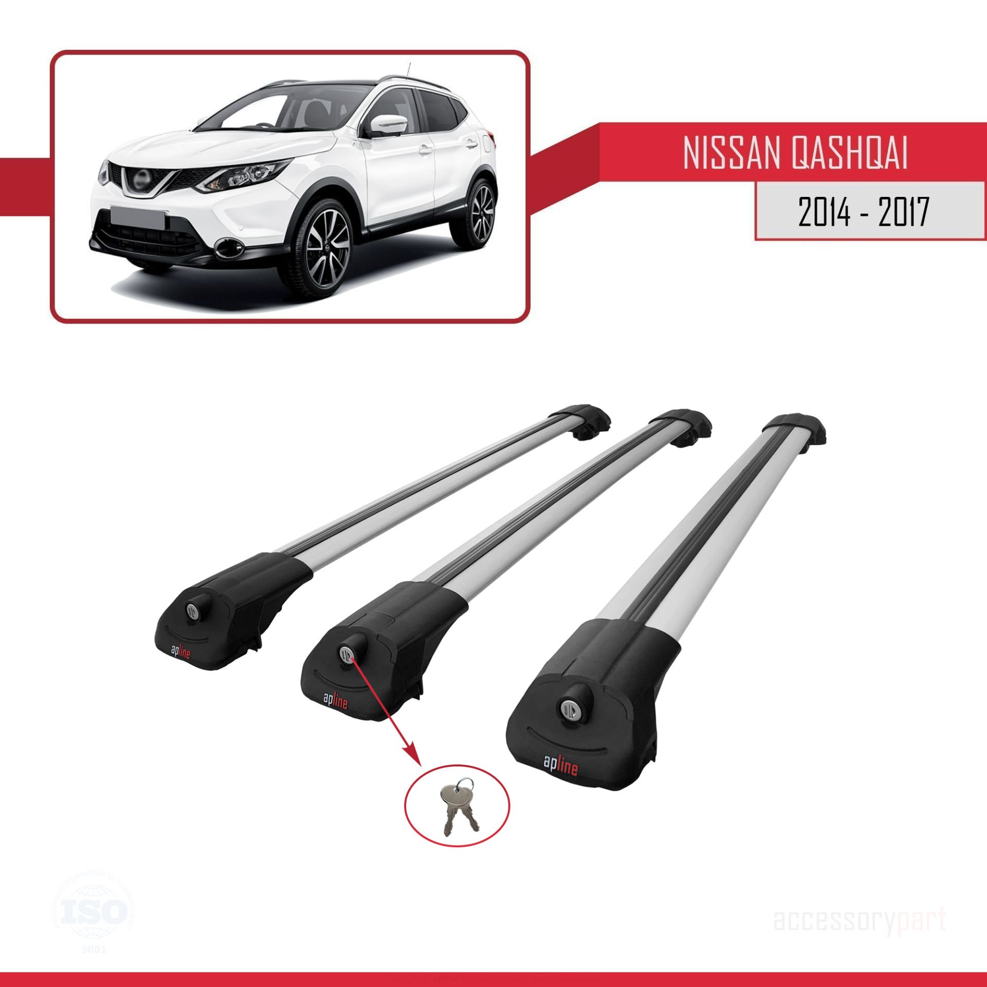 Nissan Qashqai 2014-2017 Arası ile uyumlu ACE-1 Ara Atkı Tavan Barı GRİ 3 ADET BAR