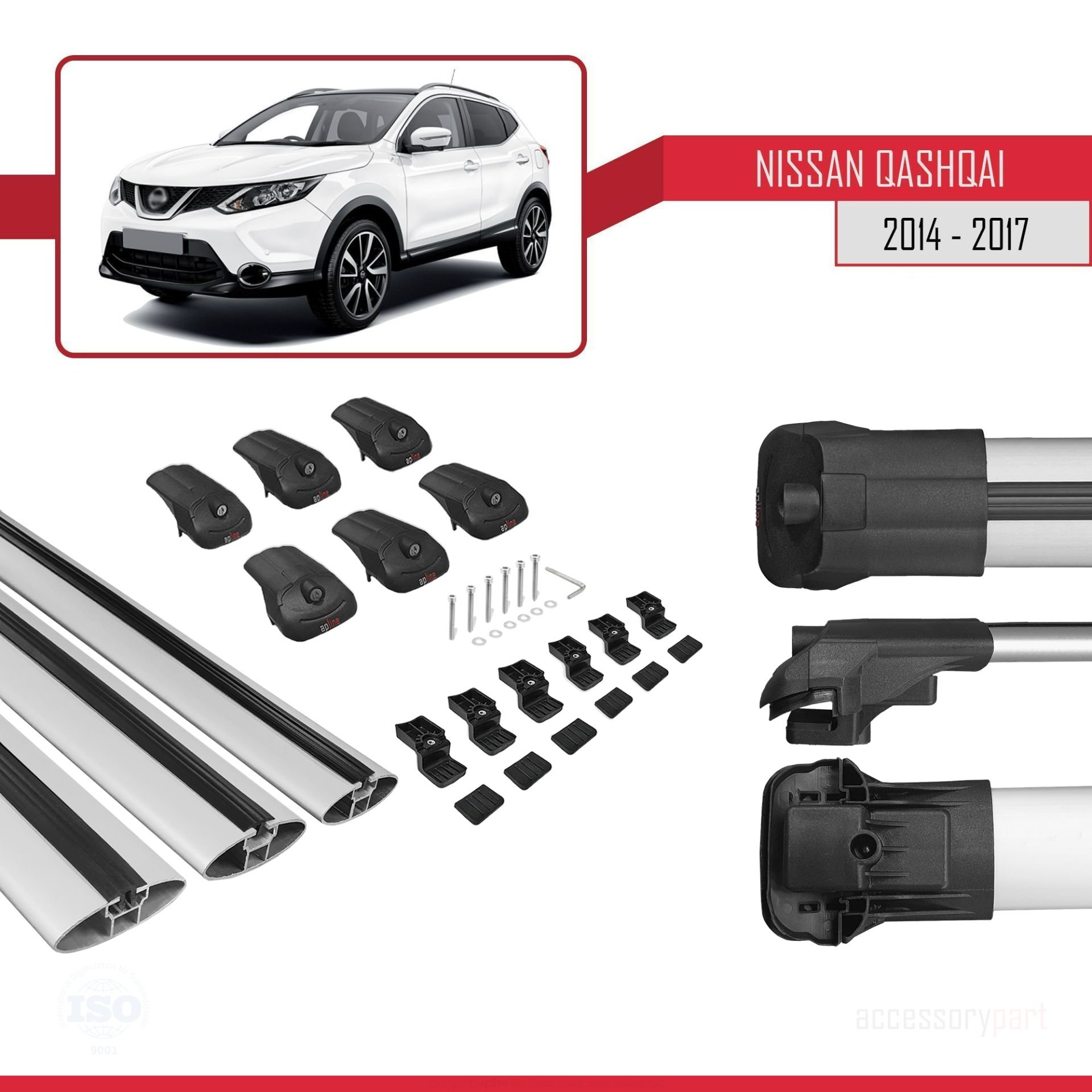 Nissan Qashqai 2014-2017 Arası ile uyumlu ACE-1 Ara Atkı Tavan Barı GRİ 3 ADET BAR