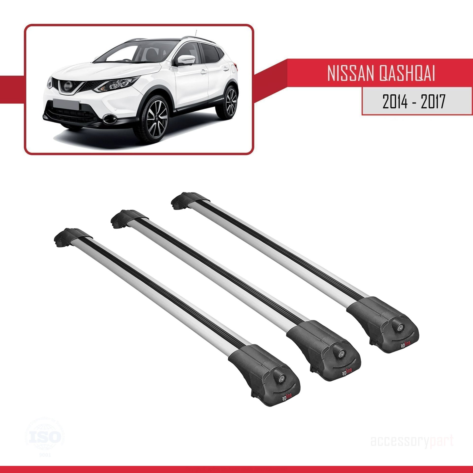 Nissan Qashqai 2014-2017 Arası ile uyumlu ACE-1 Ara Atkı Tavan Barı GRİ 3 ADET BAR