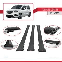 Vauxhall Combo E 2019-2023 Arası ile Uyumlu FLY Model Ara Atkı Tavan Barı SİYAH 3 ADET BAR