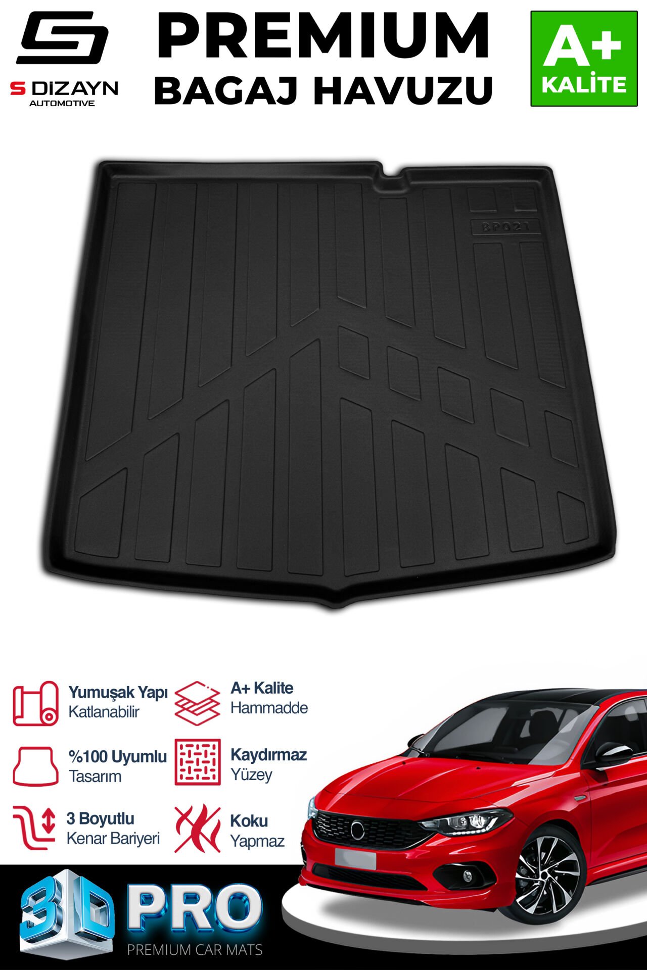 S-Dizayn Fiat Egea HB 3D Pro Bagaj Havuzu 2015 Üzeri A+ Kalite