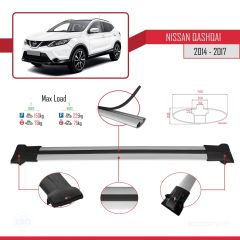 Nissan Qashqai 2014-2017 Arası ile uyumlu FLY Model Ara Atkı Tavan Barı GRİ