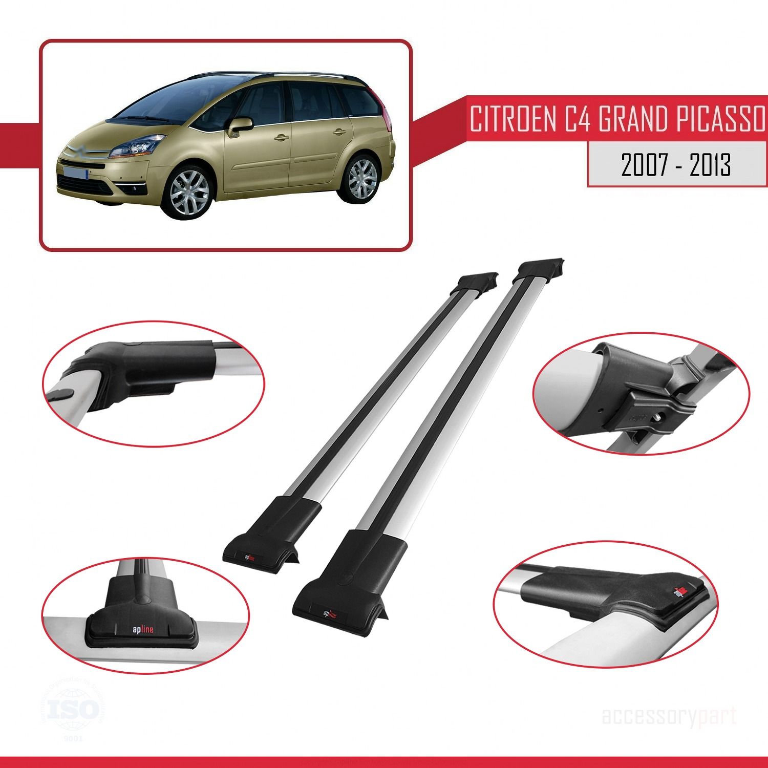 Citroen C4 Grand Picasso 2007-2013 Arası ile uyumlu FLY Model Ara Atkı Tavan Barı GRİ