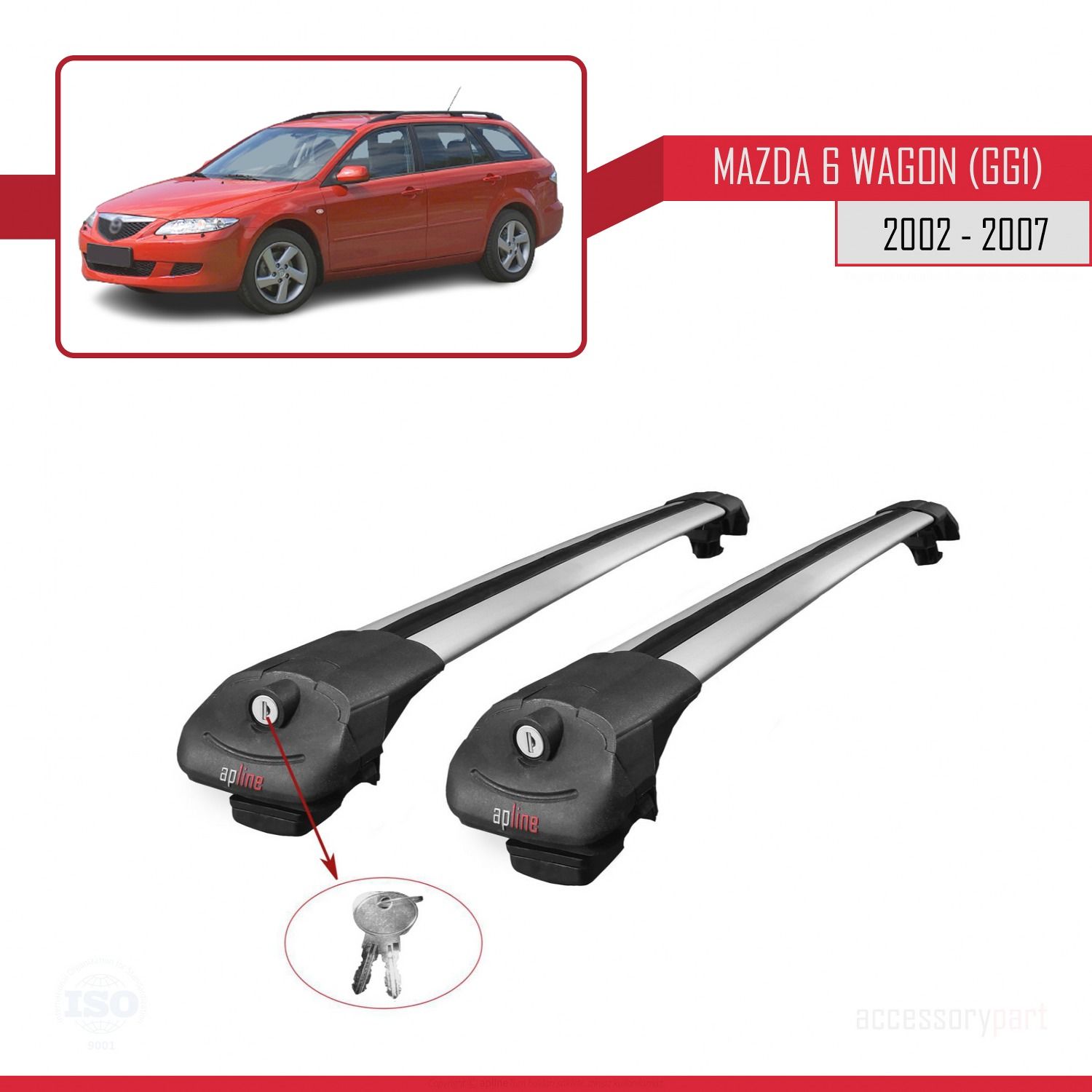 Mazda 6 (GG1) 2002-2007 Arası ile uyumlu ACE-1 Ara Atkı Tavan Barı GRİ