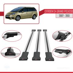 Citroen C4 Grand Picasso 2007-2013 Arası ile Uyumlu FLY Model Ara Atkı Tavan Barı GRİ 3 ADET BAR