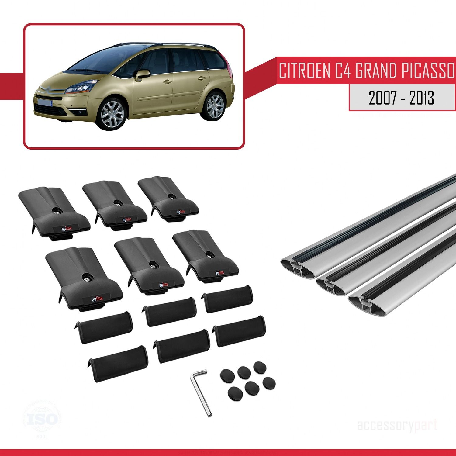 Citroen C4 Grand Picasso 2007-2013 Arası ile Uyumlu FLY Model Ara Atkı Tavan Barı GRİ 3 ADET BAR