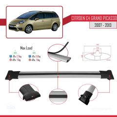 Citroen C4 Grand Picasso 2007-2013 Arası ile Uyumlu FLY Model Ara Atkı Tavan Barı GRİ 3 ADET BAR